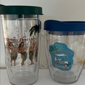 Tommy Bahama Island Vibe Tumblers with Green and Blue Lids
